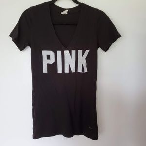 3for$25 pink Victoria secret black v neck shirt